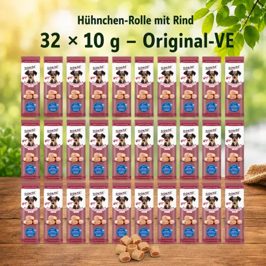 32x 10g Dokas Hühnchen-Rolle mit Rind - 0,65€/Packung