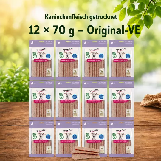 12x 70g Dokas Kaninchenfleisch getrocknet - 2,24e/Packung