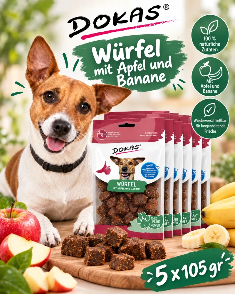 5x 105 gr Dokas Würfel mit Apfel und Banane