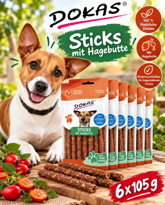 6x 105 gr Dokas Sticks mit Hagebutte