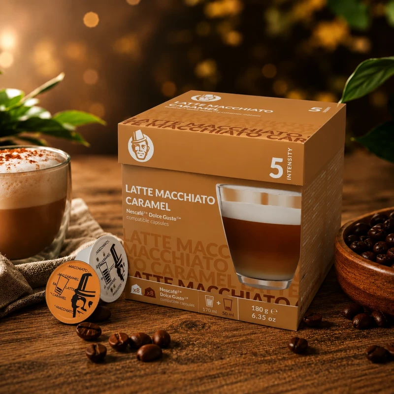 Latte Macchiato Caramel - Alltagskaffee 16 Kapseln für Dolce Gusto