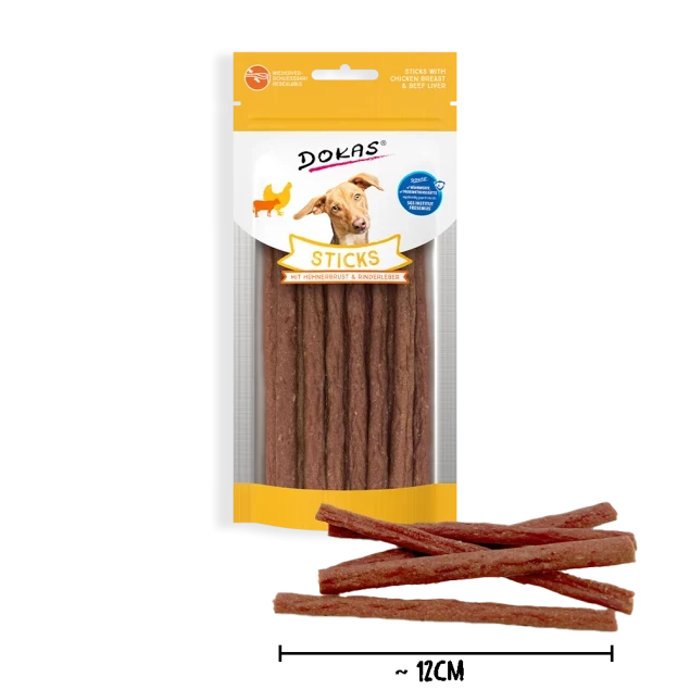 12x 60g Dokas Sticks mit Hühnerbrust und Rinderleber - 1,65€/Packung 12x 60g Dokas Sticks mit Hühnerbrust und Rinderleber - 1,65€/Packung