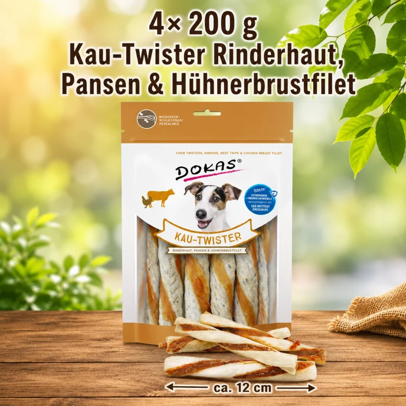 4x 200 gr Kau-Twister Rinderhaut, Pansen & Hühnerbrustfilet 4x 200 gr Kau-Twister Rinderhaut, Pansen & Hühnerbrustfilet