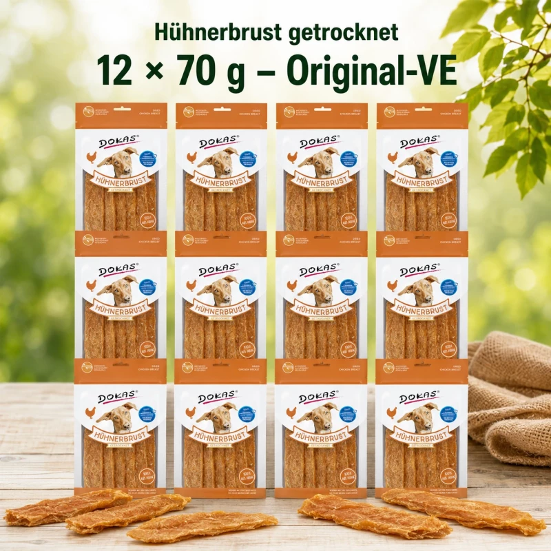 12x 70g Dokas Hühnerbrust getrocknet - 1,88€/Packung 12x 70g Dokas Hühnerbrust getrocknet - 1,88€/Packung