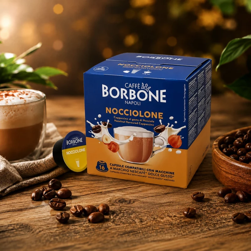 Caffè Borbone Nocciolone - Haselnuss Cappuccino 16 Kapseln für Dolce Gusto