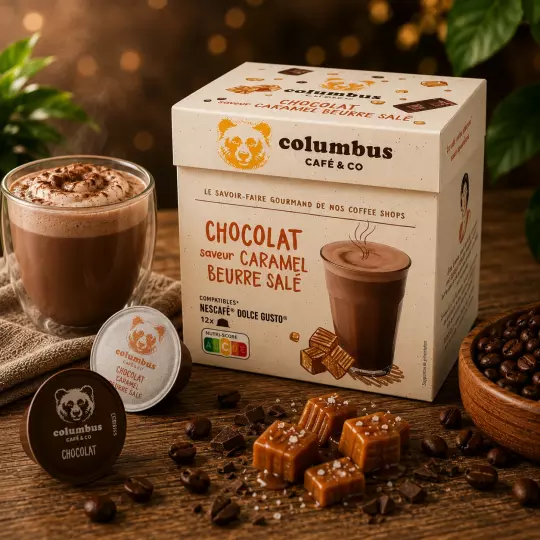 Columbus Trinkschokolade mit Salted-Caramel 12 Kapseln für Dolce Gusto