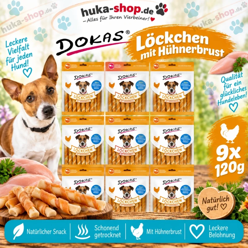 Dokas  Löckchen mit Hühnerbrust 9x 120 g - UVP 35,91 EUR