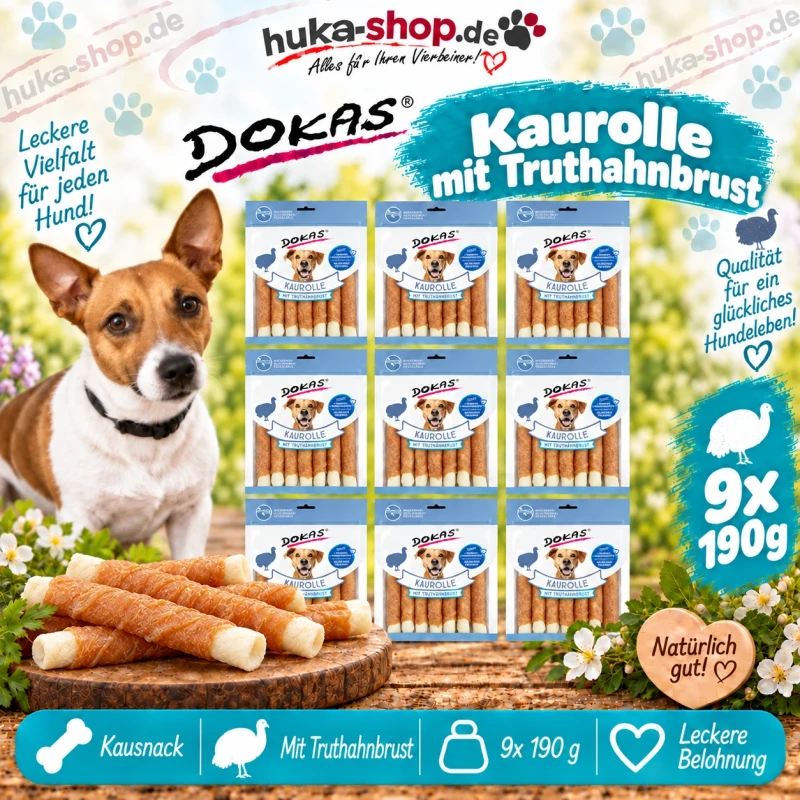 Dokas Kaurolle mit Truthahnbrust 9x 190 g - UVP 53,91 EUR Dokas Kaurolle mit Truthahnbrust 9x 190 g - UVP 53,91 EUR
