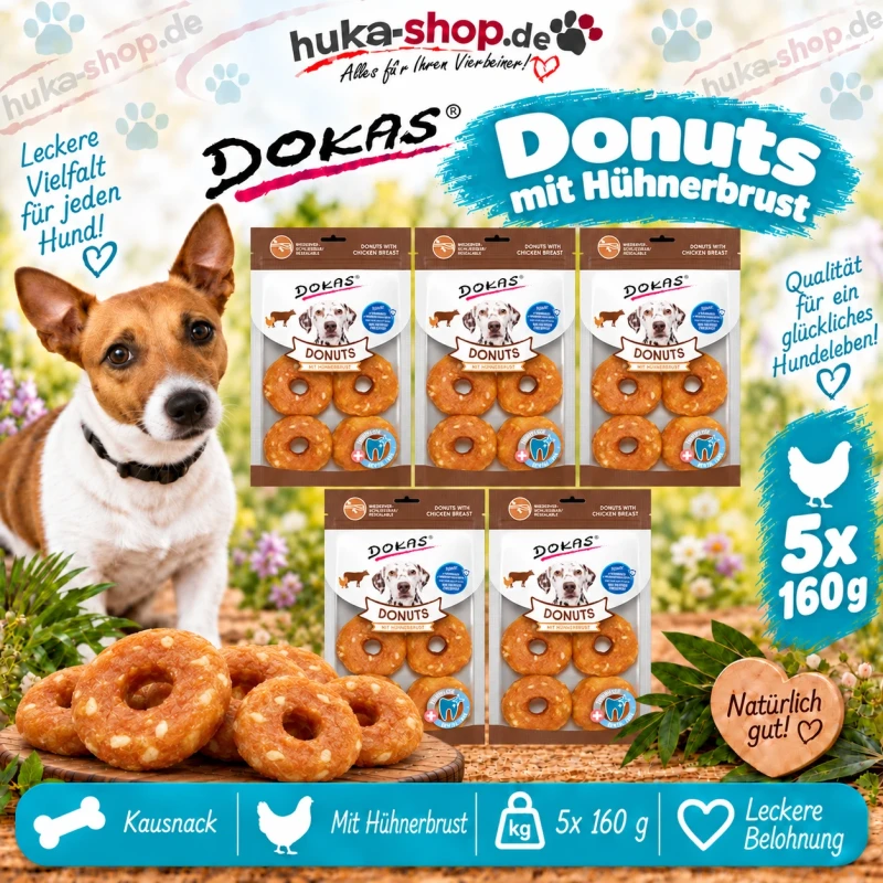 Dokas Donuts mit Hühnerbrust 5x 160 g - UVP 27,45 EUR Dokas Donuts mit Hühnerbrust 5x 160 g - UVP 27,45 EUR