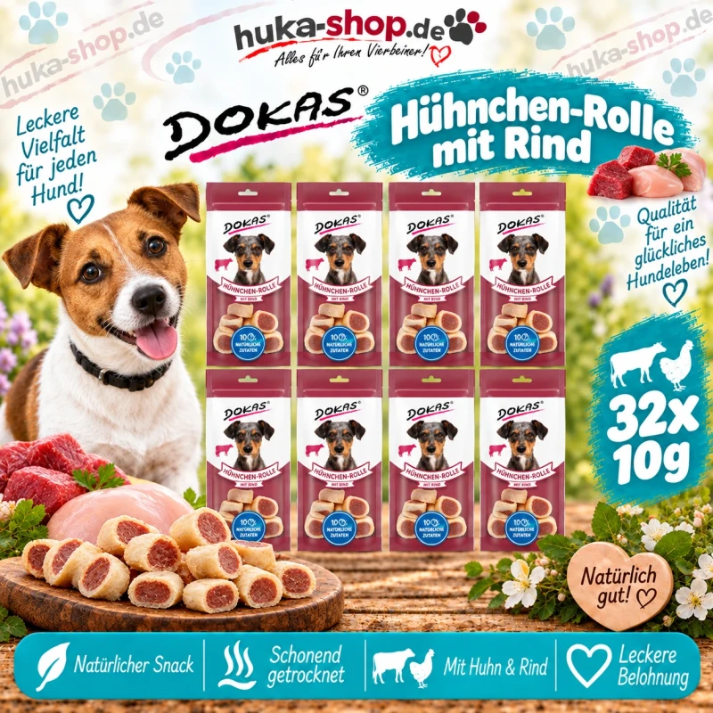 Dokas Hühnchen-Rolle mit Rind 32x 10 g - UVP 22,08 EUR