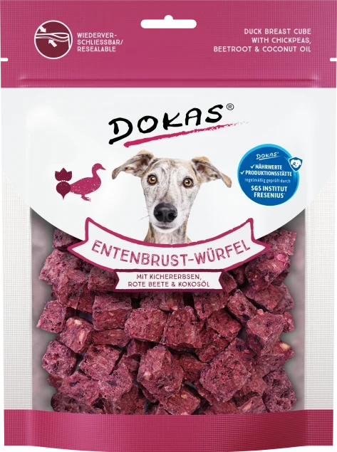 Dokas Entenbrust-Würfel - Kichererbsen, Rote Beete, Kokosöl 8x 150 g Dokas Entenbrust-Würfel - Kichererbsen, Rote Beete, Kokosöl 8x 150 g