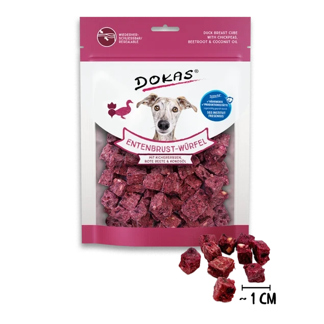 Dokas Entenbrust-Würfel - Kichererbsen, Rote Beete, Kokosöl 8x 150 g Dokas Entenbrust-Würfel - Kichererbsen, Rote Beete, Kokosöl 8x 150 g