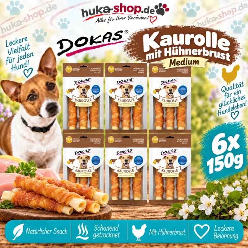 Dokas Kaurolle mit Hühnerbrust Medium 6x 150 g - UVP 23,94 EUR Dokas Kaurolle mit Hühnerbrust Medium 6x 150 g - UVP 23,94 EUR