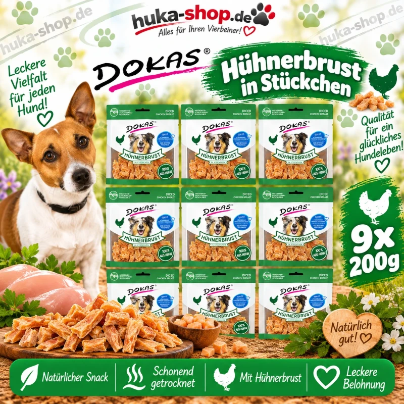 Dokas Hühnerbrust in Stückchen 9x 200 g - UVP 52,11 EUR Dokas Hühnerbrust in Stückchen 9x 200 g - UVP 52,11 EUR