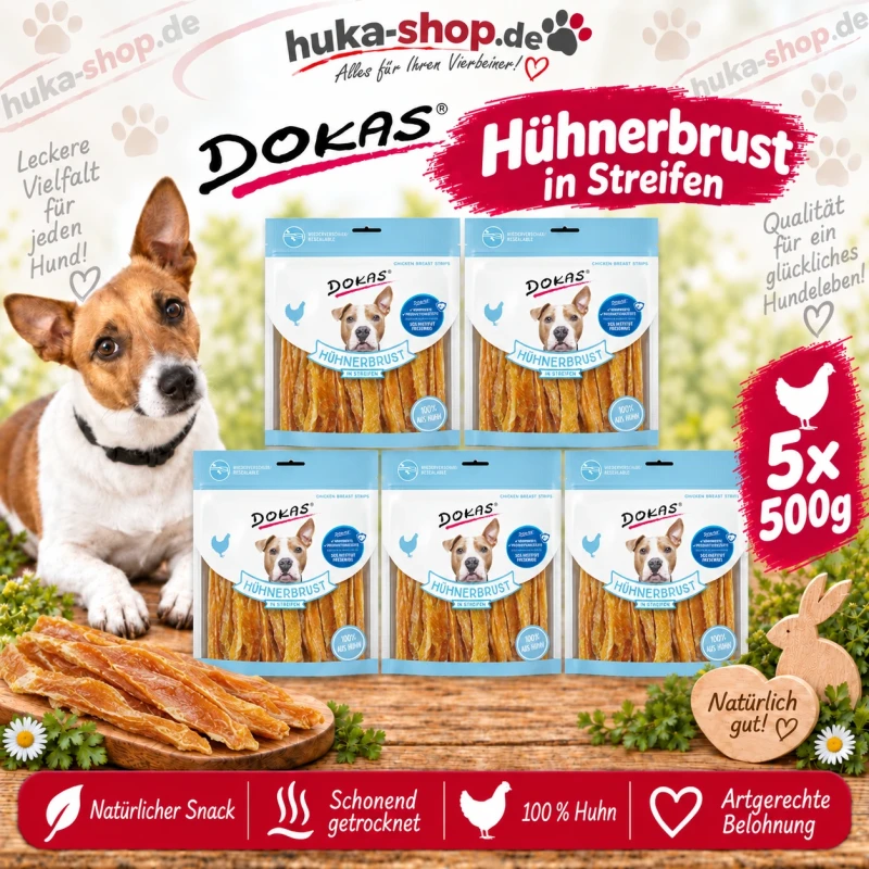 Dokas Hühnerbrust in Streifen 5x 500 g - UVP 58,95 EUR Dokas Hühnerbrust in Streifen 5x 500 g - UVP 58,95 EUR