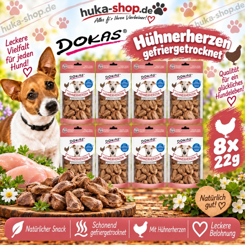 Dokas Hühnerherzen gefriergetrocknet 8x 22 g - UVP 19,90 EUR Dokas Hühnerherzen gefriergetrocknet 8x 22 g - UVP 19,90 EUR