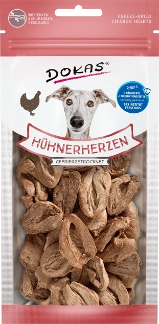 Dokas Hühnerherzen gefriergetrocknet 8x 22 g - UVP 19,90 EUR Dokas Hühnerherzen gefriergetrocknet 8x 22 g - UVP 19,90 EUR