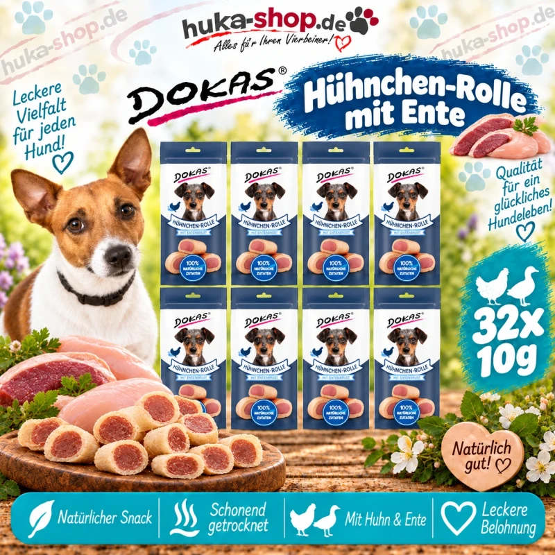 Dokas Hühnchen-Rolle mit Ente 32x 10 g - UVP 22,08 EUR Dokas Hühnchen-Rolle mit Ente 32x 10 g - UVP 22,08 EUR
