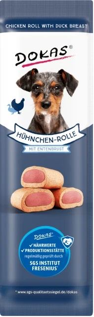 Dokas Hühnchen-Rolle mit Ente 32x 10 g - UVP 22,08 EUR Dokas Hühnchen-Rolle mit Ente 32x 10 g - UVP 22,08 EUR