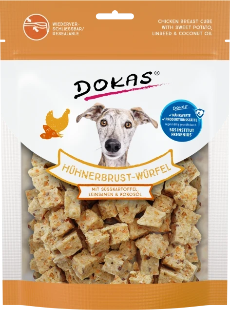 Dokas Hühnerbrust-Würfel mit Süßkartoffel, Leinsamen, Kokosöl 8x 150 g