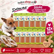 Dokas Sticks mit Hühnerbrust und Hühnerherz 12x 60 g - UVP 23,88 EUR
