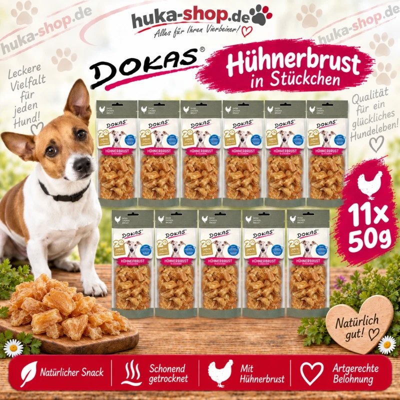 Dokas Hühnerbrust in Stückchen 11x 50 g - UVP 21,89 EUR Dokas Hühnerbrust in Stückchen 11x 50 g - UVP 21,89 EUR