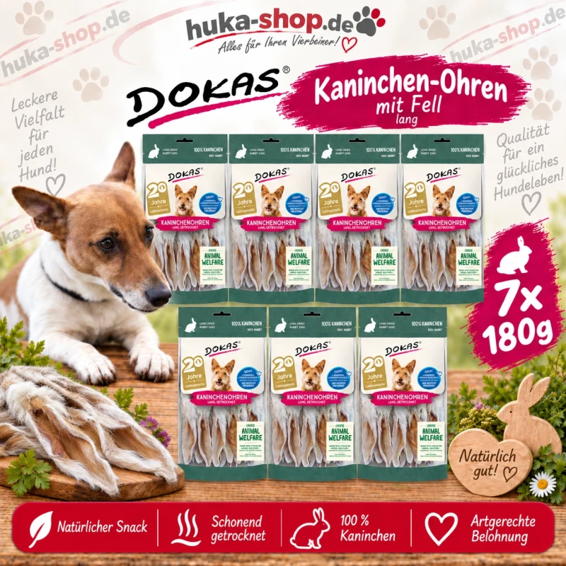 Dokas Kaninchen-Ohren mit Fell (lang) 7x 180 g - UVP 39,83 EUR