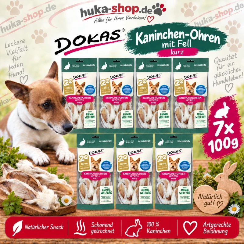 Dokas Kaninchen-Ohren mit Fell (kurz) 7x 100 g - UVP 26,53 EUR Dokas Kaninchen-Ohren mit Fell (kurz) 7x 100 g - UVP 26,53 EUR