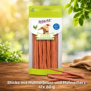 Dokas Sticks mit Hühnerbrust und Hühnerherz  12 Packungen x 60 g