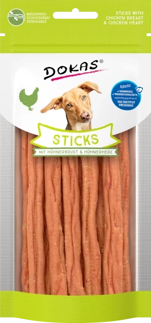 Dokas Sticks mit Hühnerbrust und Hühnerherz 12 Packungen x 60 g Dokas Sticks mit Hühnerbrust und Hühnerherz 12 Packungen x 60 g