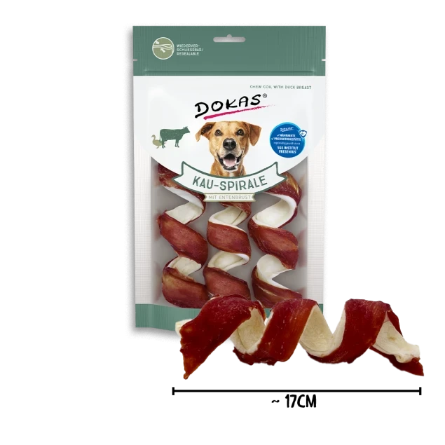 Dokas Kau-Spirale mit Entenbrust 8x 110 g - UVP 39,92 EUR Dokas Kau-Spirale mit Entenbrust 8x 110 g - UVP 39,92 EUR