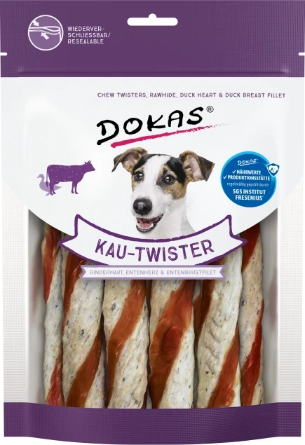 Dokas Kau-Twister - Rinderhaut, Entenherz & Entenbrust 9x 200 g Dokas Kau-Twister - Rinderhaut, Entenherz & Entenbrust 9x 200 g