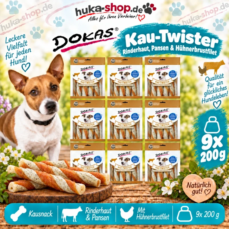 Dokas Kau-Twister Rinderhaut, Entenherz und Entenbrustfilet 9x 200 g - UVP 49,41 EUR