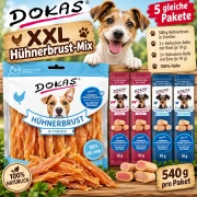 DOKAS XXL Hühnerbrust Mix 540g + 4 Hühnchen-Rollen Rind Ente Hundesnacks