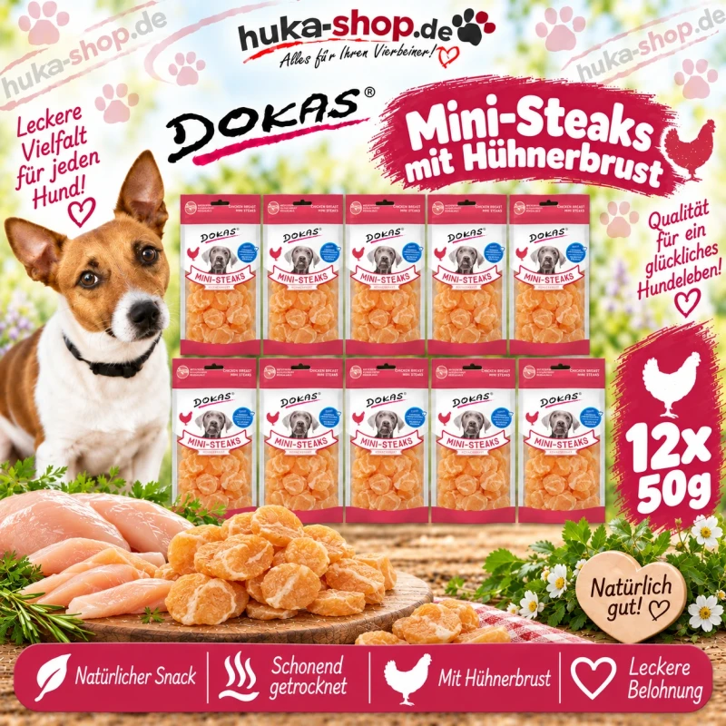 Dokas Mini-Steaks Hühnerbrust 12x 50 g - UVP 23,88 EUR Dokas Mini-Steaks Hühnerbrust 12x 50 g - UVP 23,88 EUR