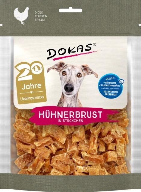Dokas Premium Qualität - Hühnerbrust in Stückchen 170 g/Packung Dokas Premium Qualität - Hühnerbrust in Stückchen 170 g/Packung