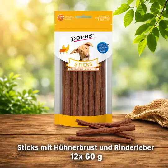Dokas Sticks mit Hühnerbrust und Rinderleber 12 Packungen x 60 g