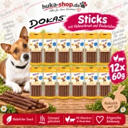 Dokas Sticks mit Hühnerbrust und Rinderleber 12x 60 g - UVP 23,88 EUR