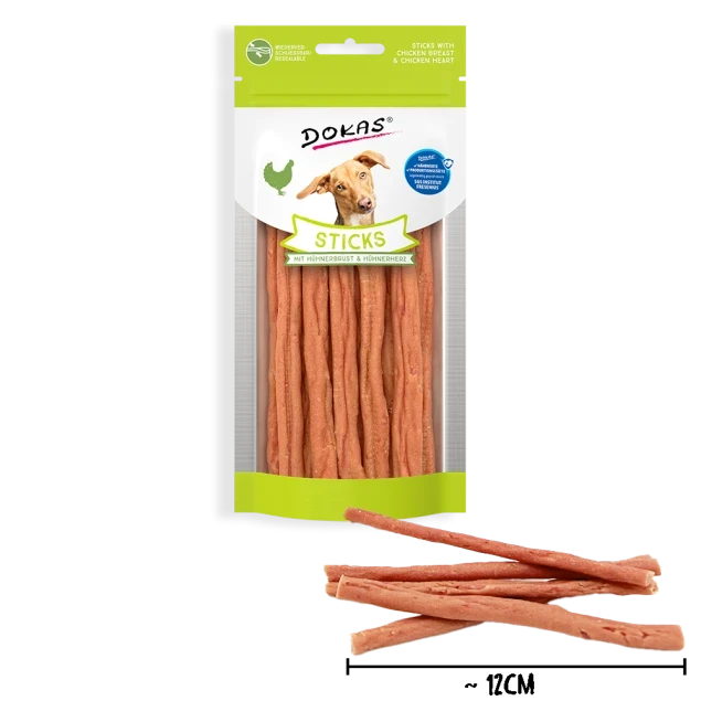 Dokas Sticks mit Hühnerbrust & Hühnerherz 12x 60 g Dokas Sticks mit Hühnerbrust & Hühnerherz 12x 60 g