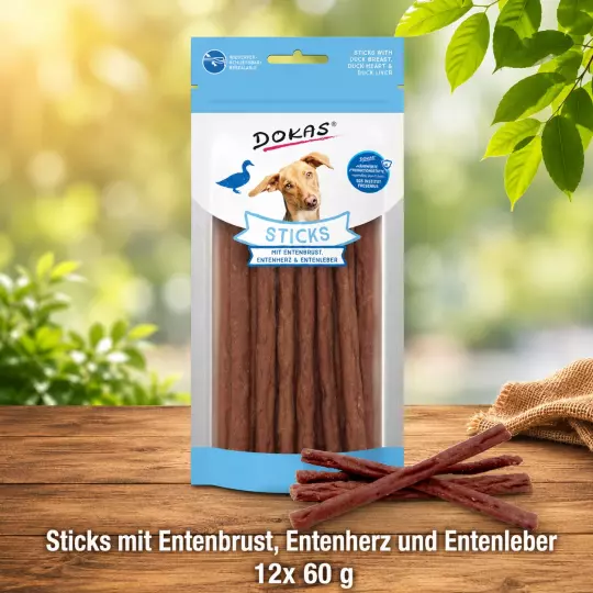 Dokas Sticks mit Entenbrust, Entenherz und Entenleber  12 Packungen x 60 g
