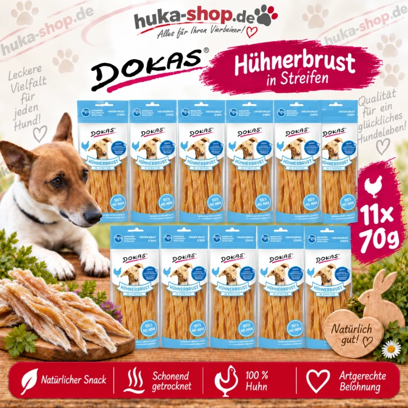Dokas Hühnerbrust in Streifen 11x70 g - UVP 23,98EUR Dokas Hühnerbrust in Streifen 11x70 g - UVP 23,98EUR